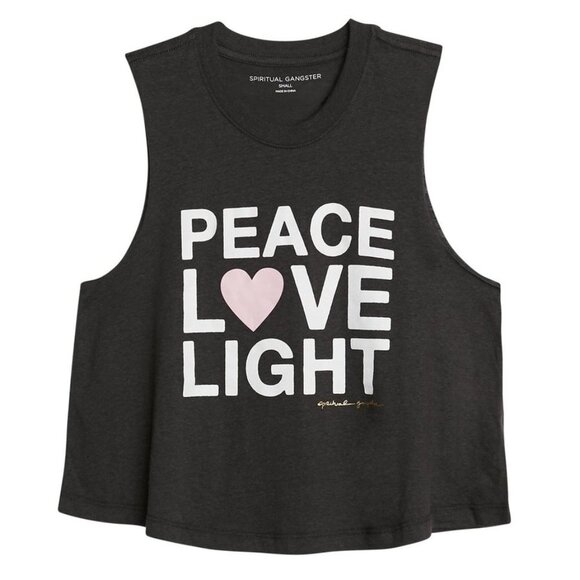 Spiritual Gangster Tops - New Spiritual Gangster Peace Love Light Graphic Print Sleeveless Crop Tank Top